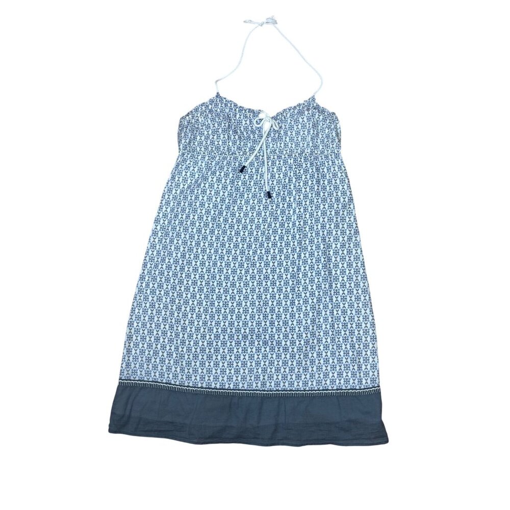 Vintage Y2K AEO 12 Halter Dress Blue White Geometric Print Sun Dress Summer Beac